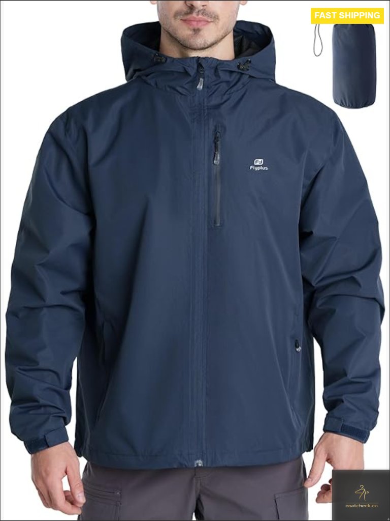 Mens Lightweight Packable Rain Jacket Hooded Windbreaker Water-Resistant